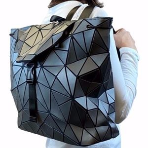 Silver Geometric Triangles Backpack 16w x13 h NEW